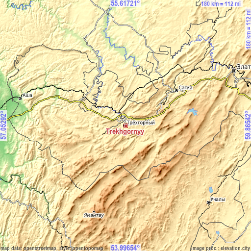 Topographic map of Trëkhgornyy