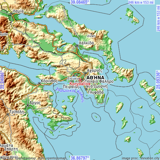 Topographic map of Korydallós