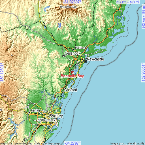 Topographic map of Bonnells Bay