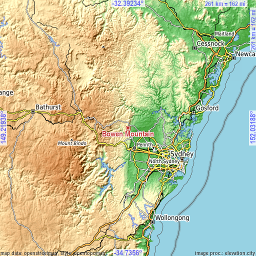 Topographic map of Bowen Mountain