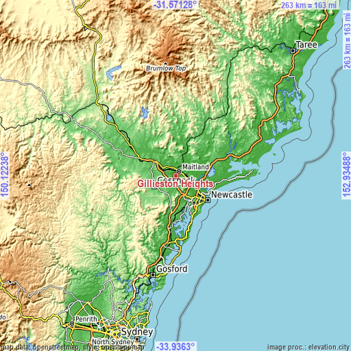 Topographic map of Gillieston Heights