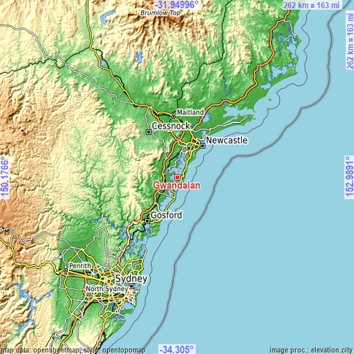 Topographic map of Gwandalan