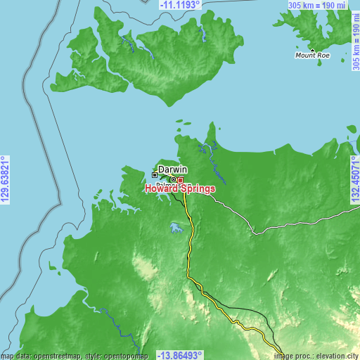 Topographic map of Howard Springs