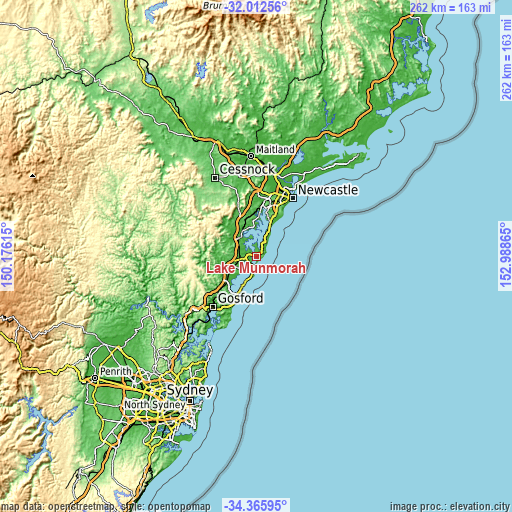 Topographic map of Lake Munmorah