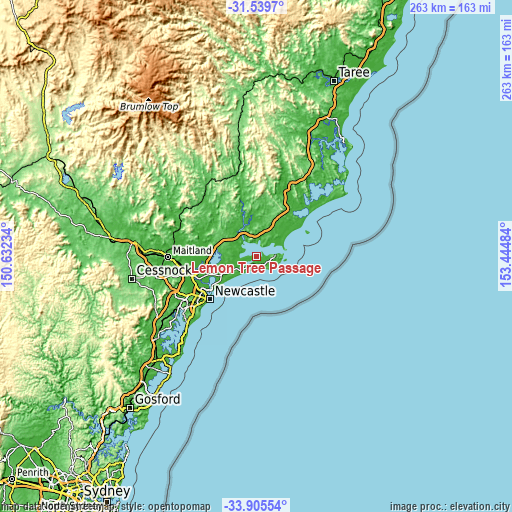 Topographic map of Lemon Tree Passage