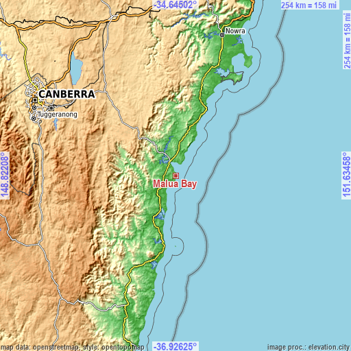 Topographic map of Malua Bay