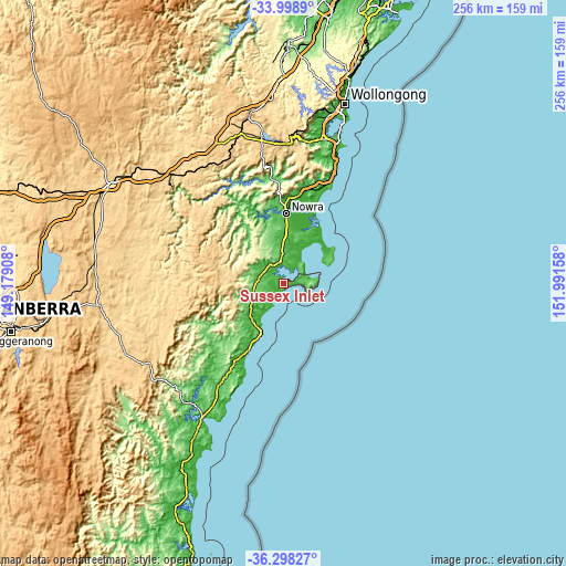 Topographic map of Sussex Inlet