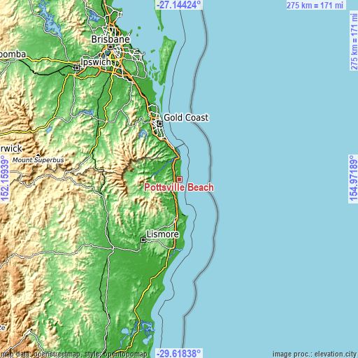 Topographic map of Pottsville Beach