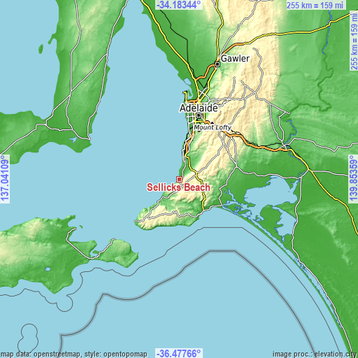 Topographic map of Sellicks Beach