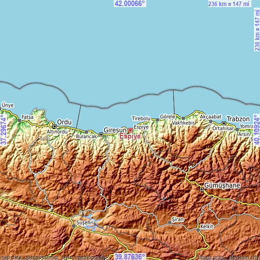Topographic map of Espiye