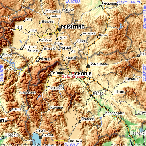 Topographic map of Šuto Orizare