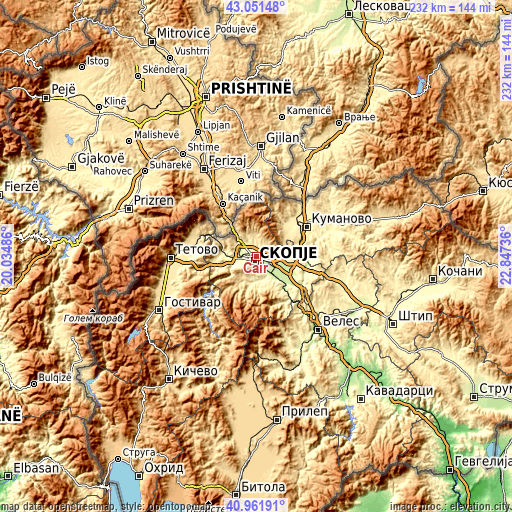 Topographic map of Čair