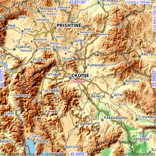 Topographic map of Ilinden