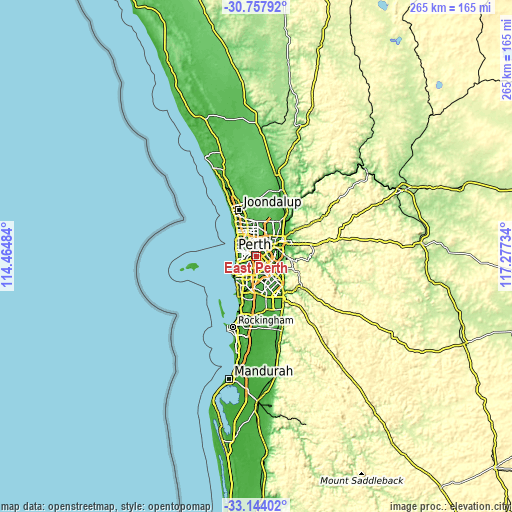 Topographic map of East Perth