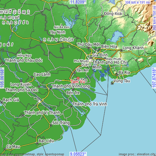 Topographic map of Tầm Vu