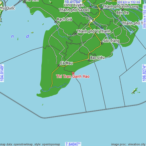 Topographic map of Thị Trấn Gành Hào