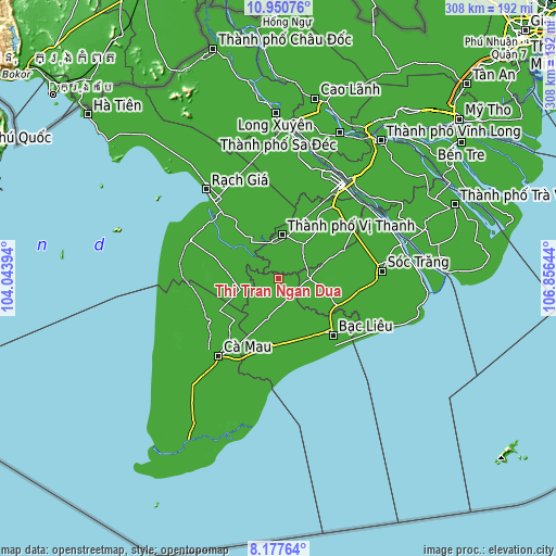 Topographic map of Thị Trấn Ngan Dừa