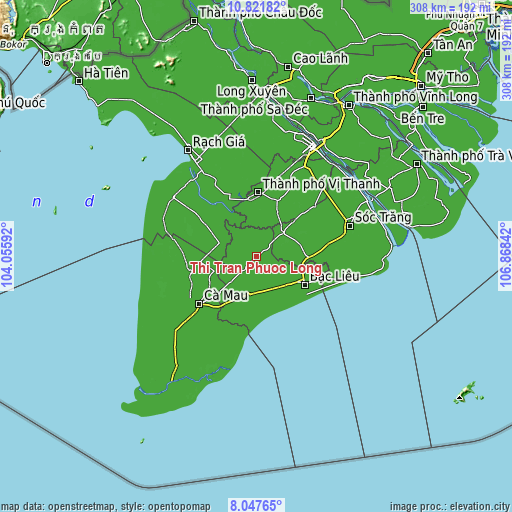 Topographic map of Thị Trấn Phước Long