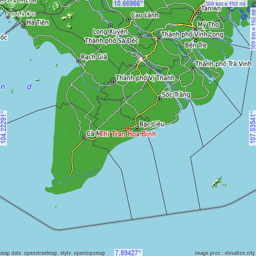 Topographic map of Thị Trấn Hòa Bình