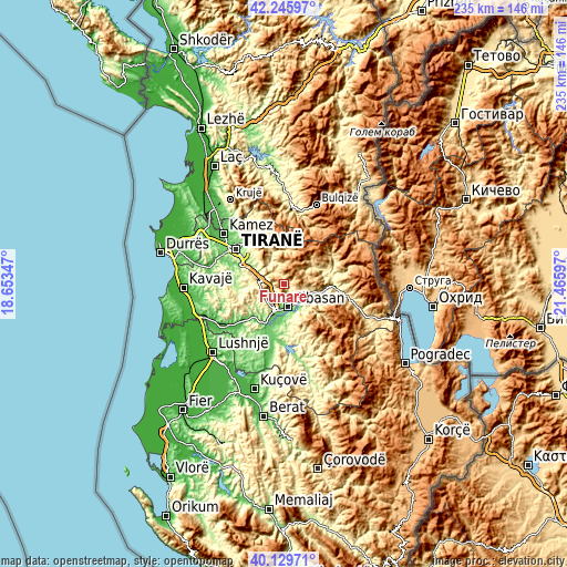 Topographic map of Funarë