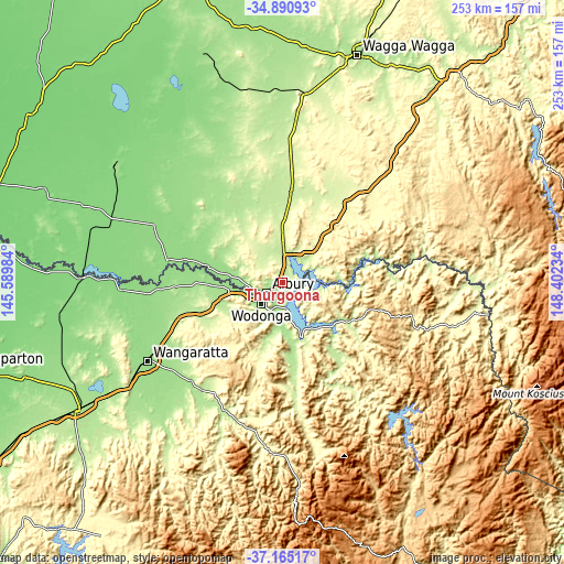 Topographic map of Thurgoona