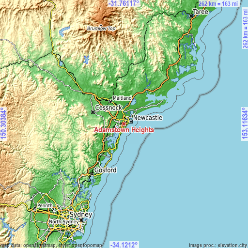 Topographic map of Adamstown Heights