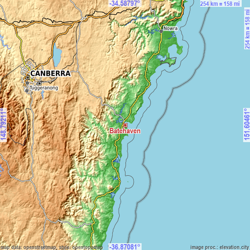 Topographic map of Batehaven