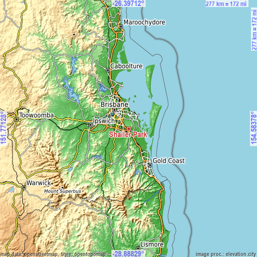 Topographic map of Shailer Park