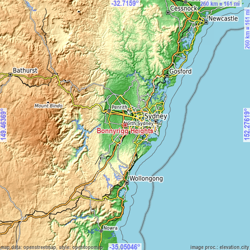 Topographic map of Bonnyrigg Heights