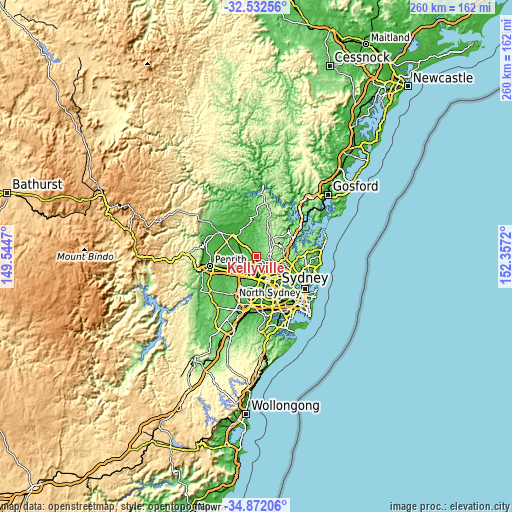 Topographic map of Kellyville