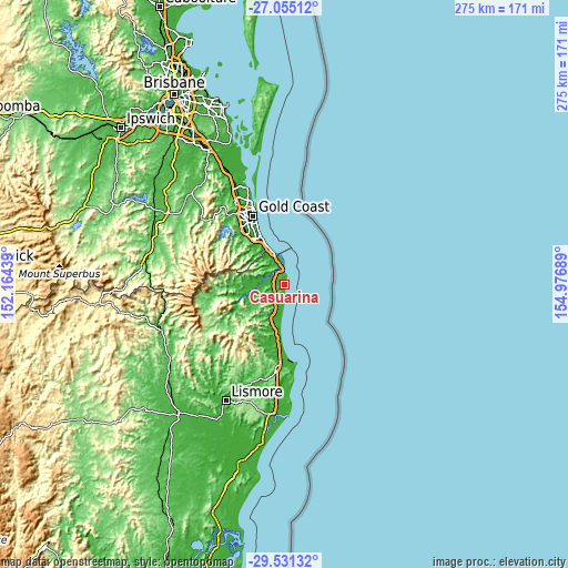 Topographic map of Casuarina