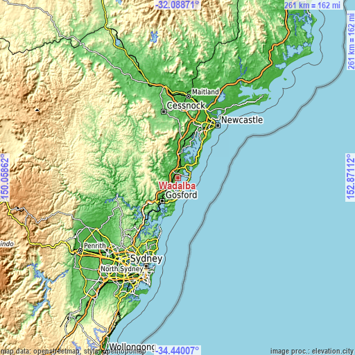 Topographic map of Wadalba