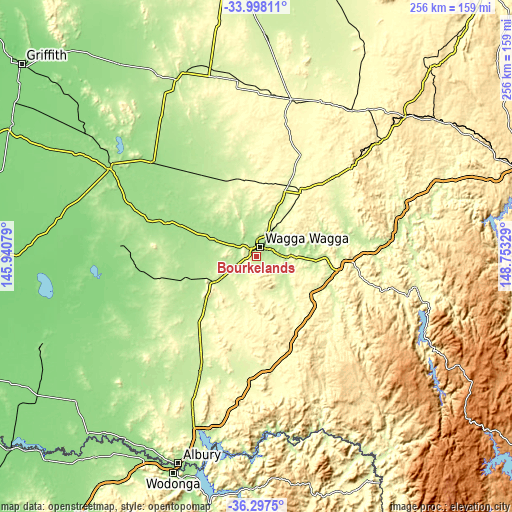 Topographic map of Bourkelands