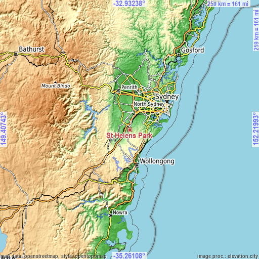 Topographic map of St Helens Park