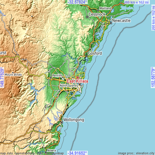 Topographic map of East Killara