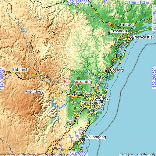 Topographic map of East Kurrajong