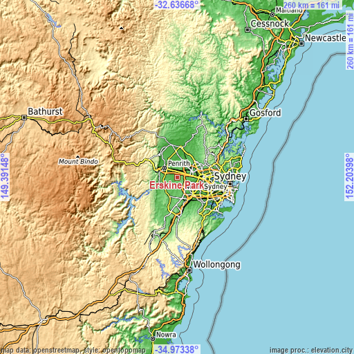 Topographic map of Erskine Park