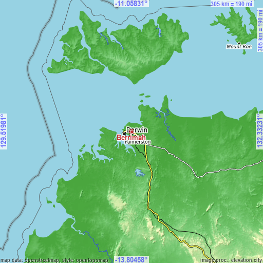 Topographic map of Berrimah