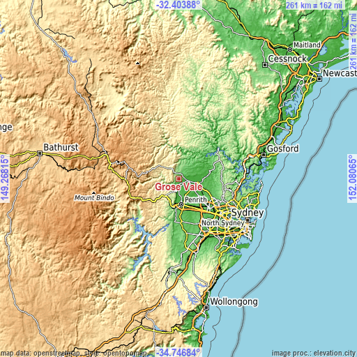 Topographic map of Grose Vale