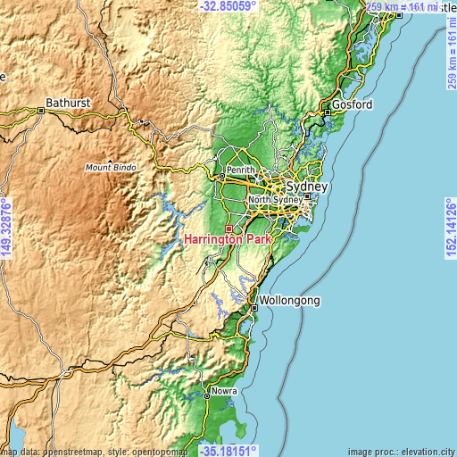 Topographic map of Harrington Park