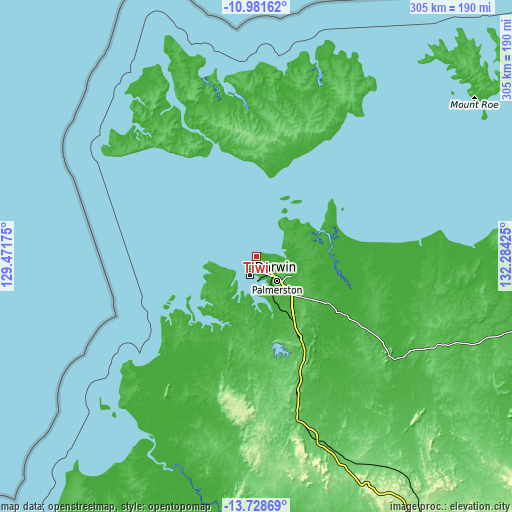 Topographic map of Tiwi