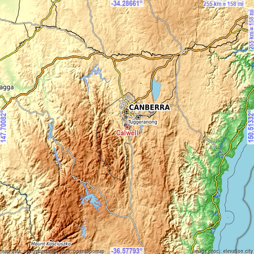 Topographic map of Calwell