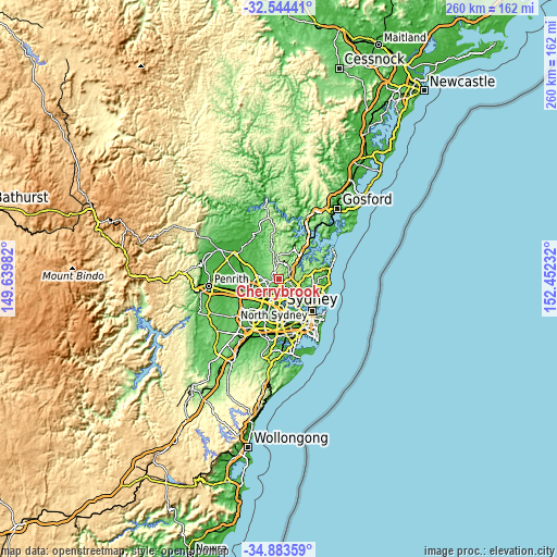 Topographic map of Cherrybrook