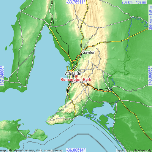 Topographic map of Kensington Park