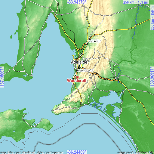 Topographic map of Woodcroft