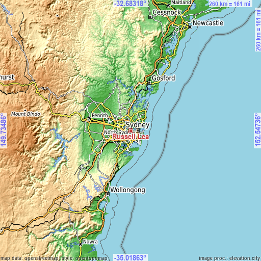 Topographic map of Russell Lea