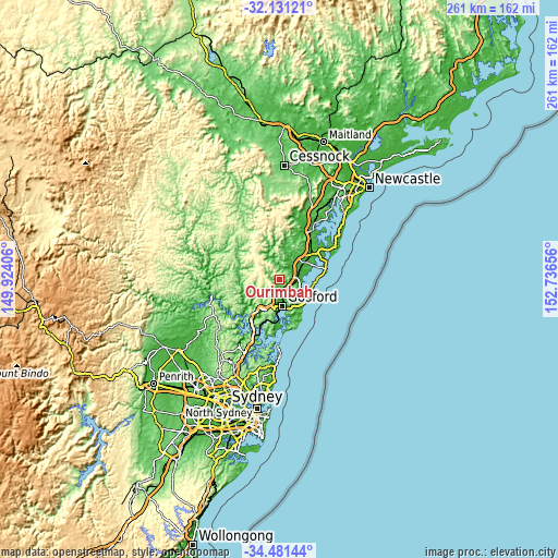 Topographic map of Ourimbah