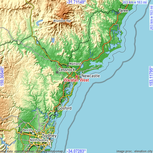 Topographic map of Waratah West