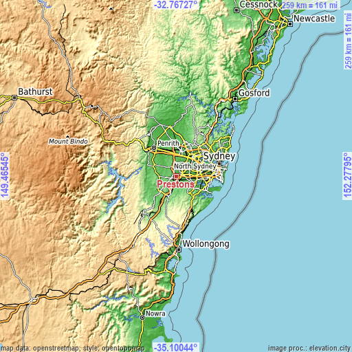 Topographic map of Prestons