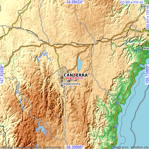 Topographic map of Wamboin